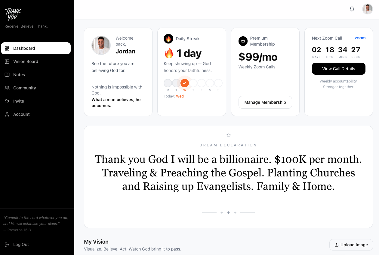 Thank You dashboard